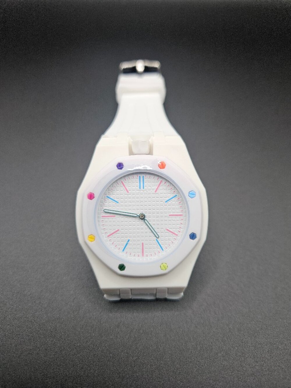 White Silicone Automatic Watch Multicolor Bezel